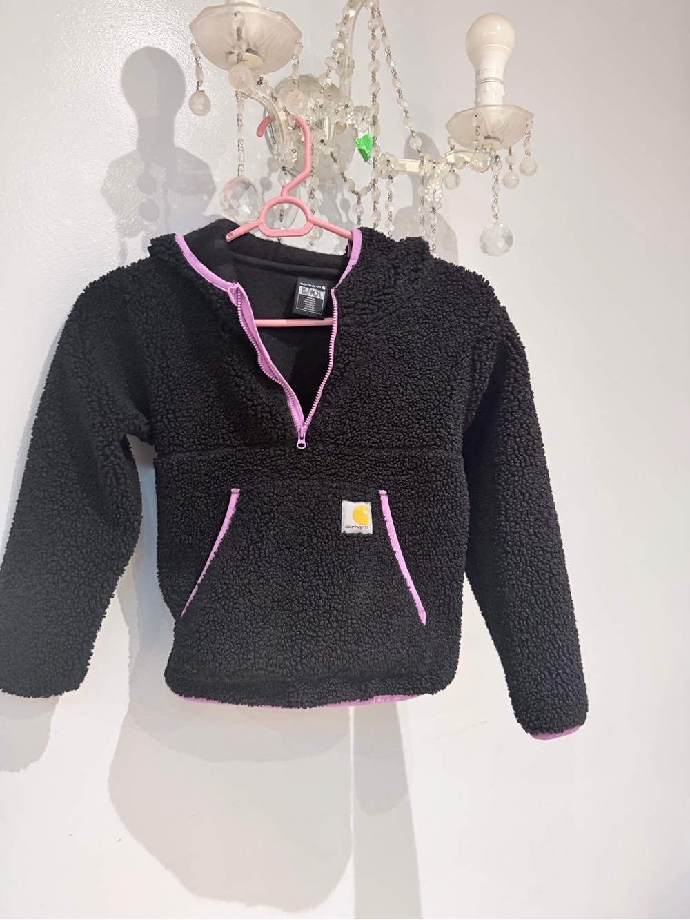 Carhartt Kids Black Sherpa Pullover with Pink Trim Accents